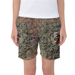 Elegant Clef With Floral Elements On A Background With Damasks Women s Basketball Shorts