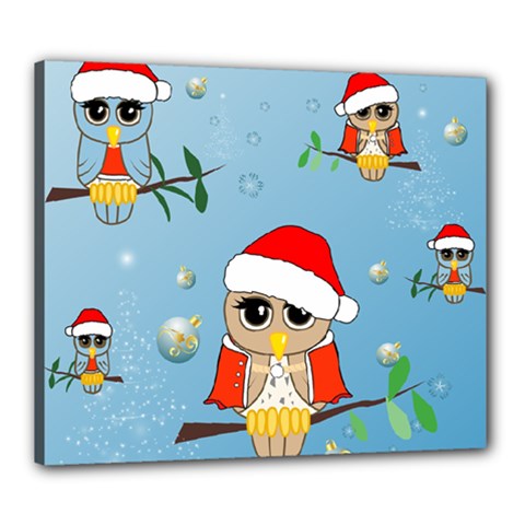 Funny, Cute Christmas Owls With Snowflakes Canvas 24  X 20 