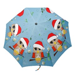 Funny, Cute Christmas Owls With Snowflakes Folding Umbrellas