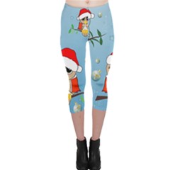 Funny, Cute Christmas Owls With Snowflakes Capri Leggings