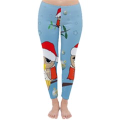 Funny, Cute Christmas Owls With Snowflakes Winter Leggings