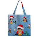 Funny, Cute Christmas Owls With Snowflakes Zipper Grocery Tote Bags View1