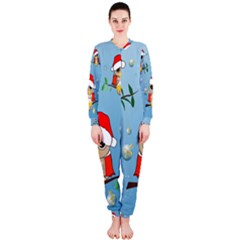 Funny, Cute Christmas Owls With Snowflakes Onepiece Jumpsuit (ladies) 