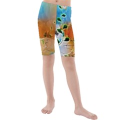 Wonderful Flowers In Colorful And Glowing Lines Kid s Swimwear