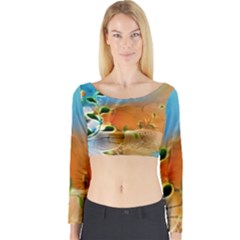 Wonderful Flowers In Colorful And Glowing Lines Long Sleeve Crop Top