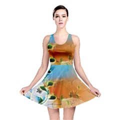 Wonderful Flowers In Colorful And Glowing Lines Reversible Skater Dresses