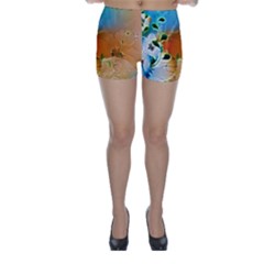 Wonderful Flowers In Colorful And Glowing Lines Skinny Shorts