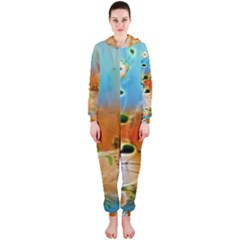 Wonderful Flowers In Colorful And Glowing Lines Hooded Jumpsuit (ladies) 