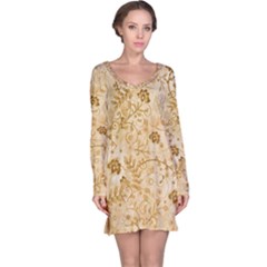 Flower Pattern In Soft  Colors Long Sleeve Nightdresses