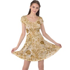 Flower Pattern In Soft  Colors Cap Sleeve Dresses