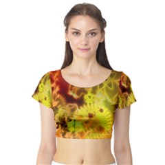 Glowing Colorful Flowers Short Sleeve Crop Top