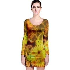 Glowing Colorful Flowers Long Sleeve Bodycon Dresses