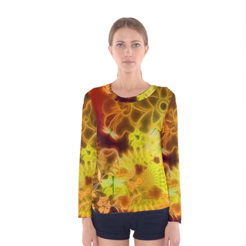 Glowing Colorful Flowers Women s Long Sleeve T-shirts by FantasyWorld7