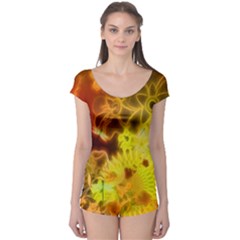 Glowing Colorful Flowers Short Sleeve Leotard