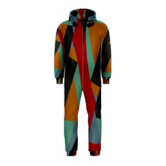 Fractal Design In Red, Soft-turquoise, Camel On Black Hooded Jumpsuit (kids) by digitaldivadesigns