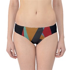 Fractal Design In Red, Soft-turquoise, Camel On Black Hipster Bikini Bottoms