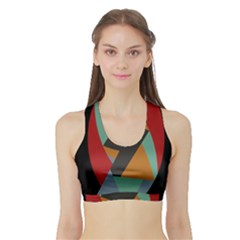 Fractal Design In Red, Soft-turquoise, Camel On Black Women s Sports Bra With Border