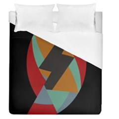 Fractal Design In Red, Soft-turquoise, Camel On Black Duvet Cover Single Side (full/queen Size)