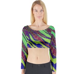 Florescent Zebra Print Pattern  Long Sleeve Crop Top