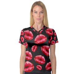 Sassy Lips  Women s V-neck Sport Mesh Tee