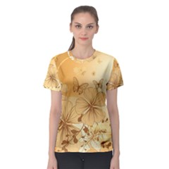 Wonderful Flowers With Butterflies Women s Sport Mesh Tees