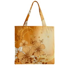 Wonderful Flowers With Butterflies Zipper Grocery Tote Bags