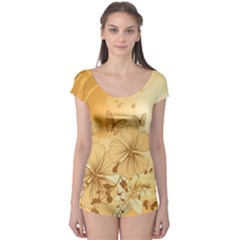 Wonderful Flowers With Butterflies Short Sleeve Leotard