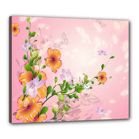 Beautiful Flowers On Soft Pink Background Canvas 24  X 20 