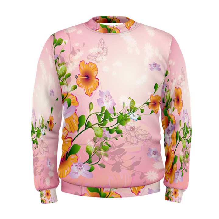 Beautiful Flowers On Soft Pink Background Men s Sweatshirts