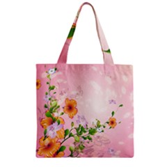 Beautiful Flowers On Soft Pink Background Zipper Grocery Tote Bags by FantasyWorld7