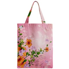 Beautiful Flowers On Soft Pink Background Zipper Classic Tote Bags