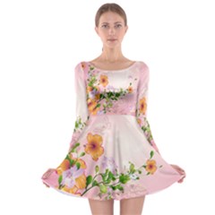 Beautiful Flowers On Soft Pink Background Long Sleeve Skater Dress