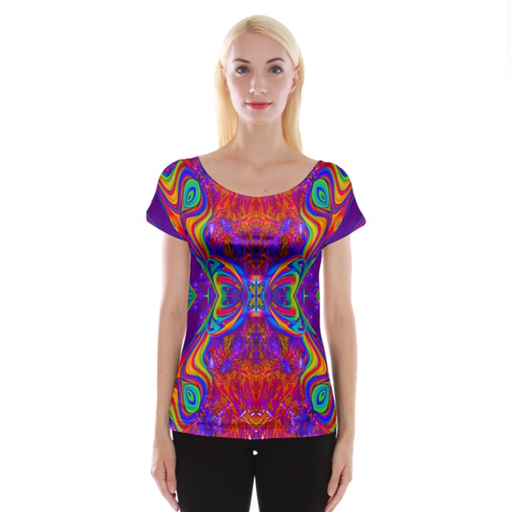 Butterfly Abstract Women s Cap Sleeve Top