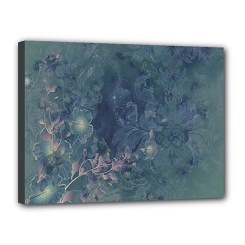 Vintage Floral In Blue Colors Canvas 16  X 12 