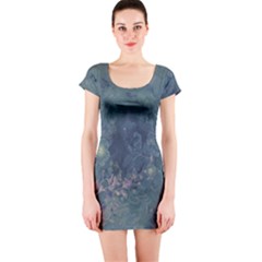 Vintage Floral In Blue Colors Short Sleeve Bodycon Dresses