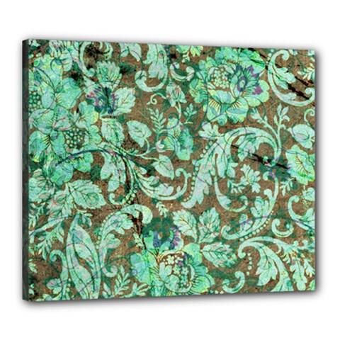 Beautiful Floral Pattern In Green Canvas 24  X 20 