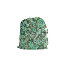 Beautiful Floral Pattern In Green Drawstring Pouches (small) 