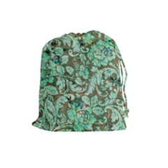 Beautiful Floral Pattern In Green Drawstring Pouches (large) 