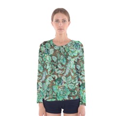 Beautiful Floral Pattern In Green Women s Long Sleeve T-shirts