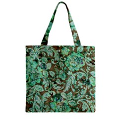 Beautiful Floral Pattern In Green Zipper Grocery Tote Bags