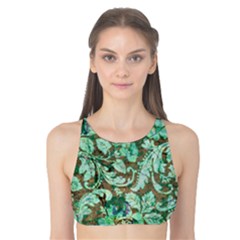 Beautiful Floral Pattern In Green Tank Bikini Top