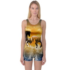 Wonderful Horses Women s Boyleg One Piece Swimsuits by FantasyWorld7