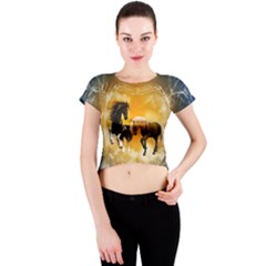 Wonderful Horses Crew Neck Crop Top