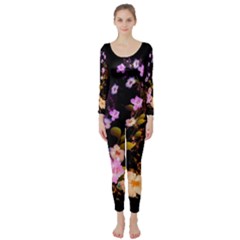 Awesome Flowers With Fire And Flame Long Sleeve Catsuit