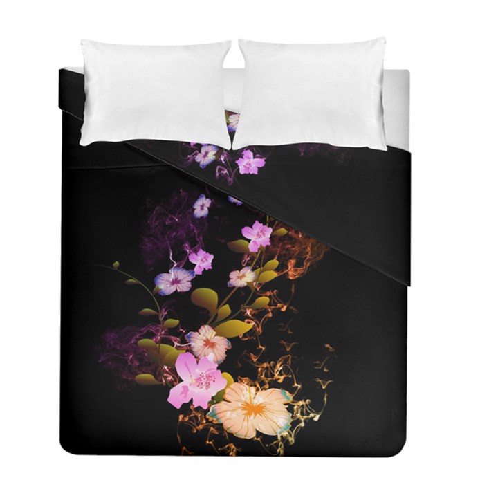 Awesome Flowers With Fire And Flame Duvet Cover (Twin Size)