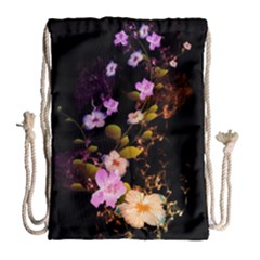 Awesome Flowers With Fire And Flame Drawstring Bag (large)