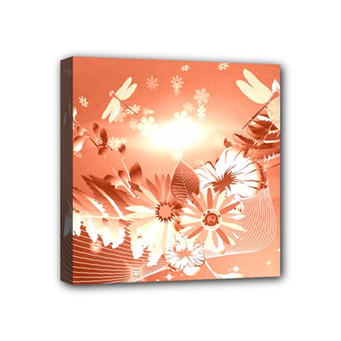 Amazing Flowers With Dragonflies Mini Canvas 4  X 4 