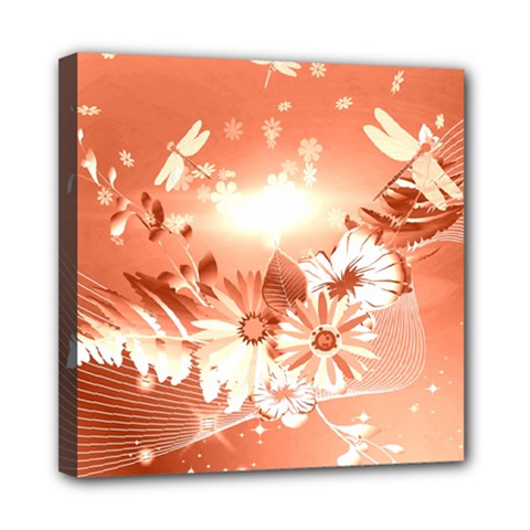 Amazing Flowers With Dragonflies Mini Canvas 8  X 8 