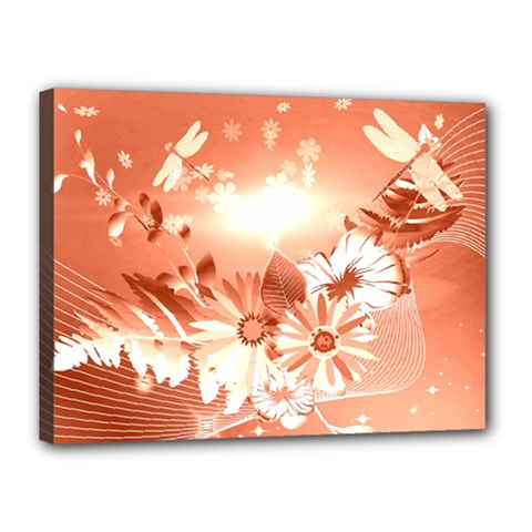 Amazing Flowers With Dragonflies Canvas 16  X 12 