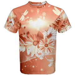 Amazing Flowers With Dragonflies Men s Cotton Tees